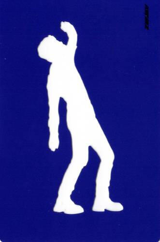 Silhouette card of someone bent backwards holding an arm up