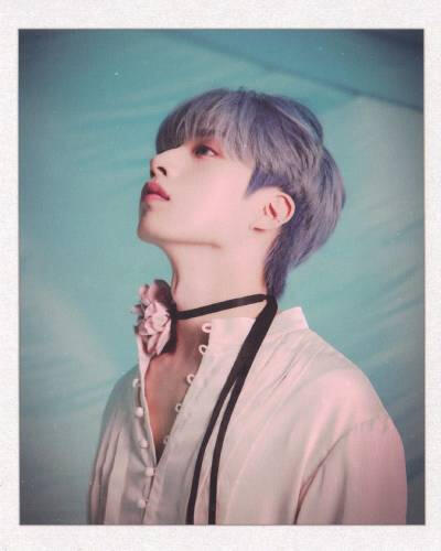 Card of Xion wearing a slightly open white button up and black choker with a flower, gazing upwards