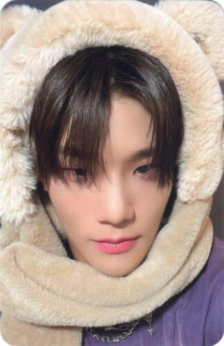 Photocard of Junseo from DKB wearing a bear hood