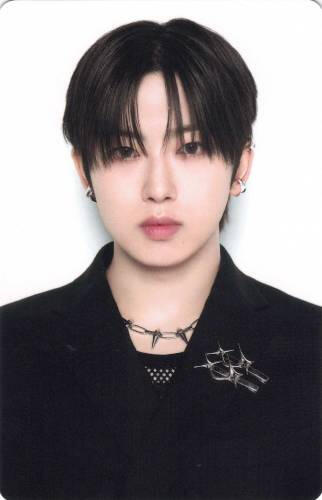 Photocard of Fuma dressed in all black and staring at the camera