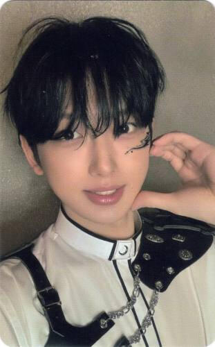 Photocard of Fuma doing a cheek heart and smiling