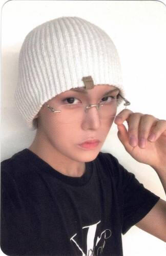 Photocard of Hyun wearing glasses and a beanie