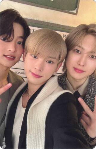 Photocard of Euijoo, Fuma, and Harua leaned close together